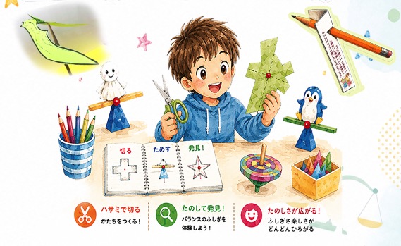 先生の要らない楽しいプログラム『ハサミチャレンジ 重心は面白い』⇨重心吊り下げ法 @〈学びのわくわくプロジェクト〉バランスプテラノドン 不思議なエンピツ立て