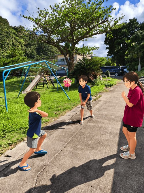 たのしさは島の端まで届くか? ―奥小学校エリアで〈こどもマルシェクッキング〉を開催・絶対安全レインボーは楽しんでもらえたか?@〈楽しい居場所&教育〉たのしい教育のエキスパート-絶対安全レインボーをたのしむこどもたち